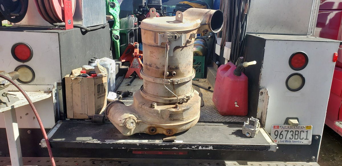 Fuel and tank equipment on a flatbed trailer